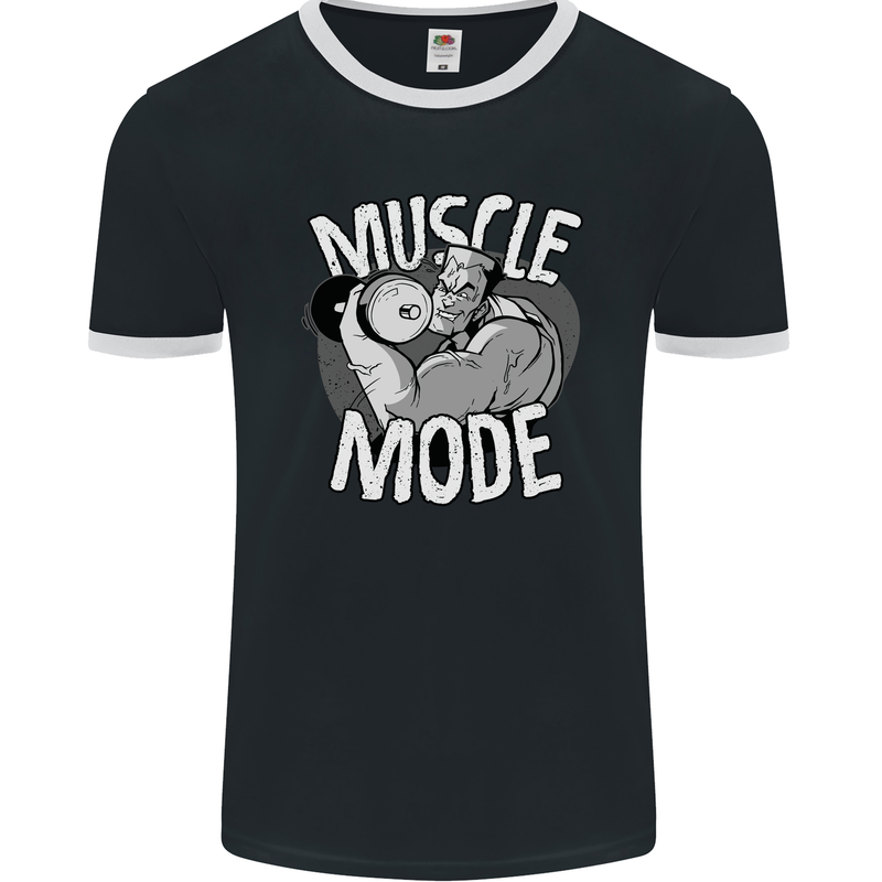 Gym Muscle Mode Bodybuilding Weightlifting Mens Ringer T-Shirt FotL Black/White