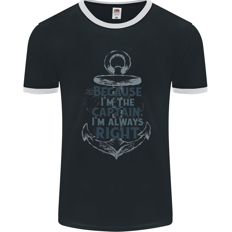 Sailing Captain Narrow Boat Barge Sailor Mens Ringer T-Shirt FotL Black/White