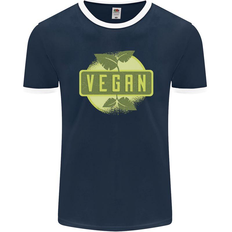 Vegan Mens Ringer T-Shirt FotL Navy Blue/White