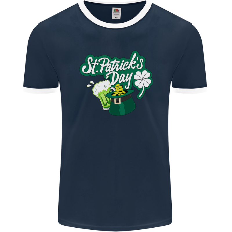 St Patricks Day Funny Irish Ireland Holiday Mens Ringer T-Shirt FotL Navy Blue/White