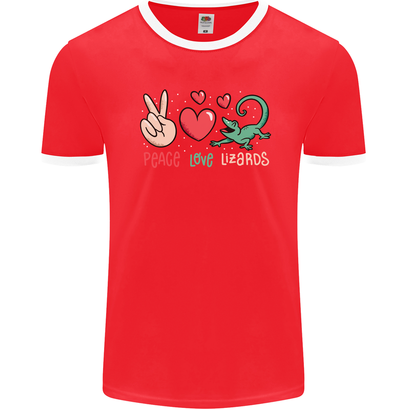 Peace Love Lizards Funny Gekko Iguana Mens Ringer T-Shirt FotL Red/White