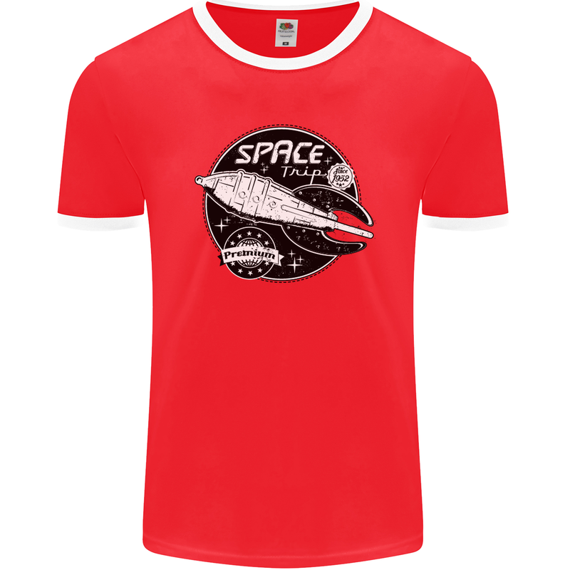 Space Trip Rocket Ship Astronaut Mens Ringer T-Shirt FotL Red/White