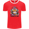 Turn It Up Monkey DJ Headphones Music Mens White Ringer T-Shirt Red/White