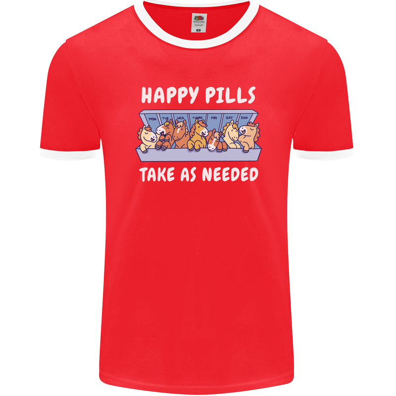 Funny Equestrian Horse Pills Mens Ringer T-Shirt FotL Red/White