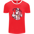 Funny Offensive Rude Cow Finger Flip Mens Ringer T-Shirt FotL Red/White