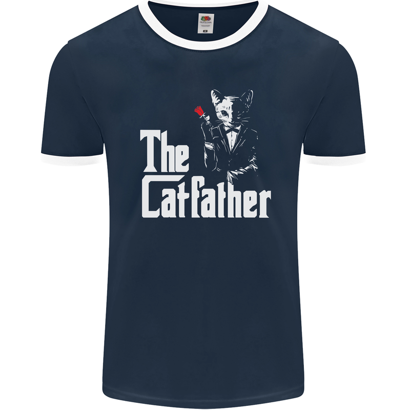 The Cat Father Parody Kitten Lover Animal Mens Ringer T-Shirt FotL Navy Blue/White