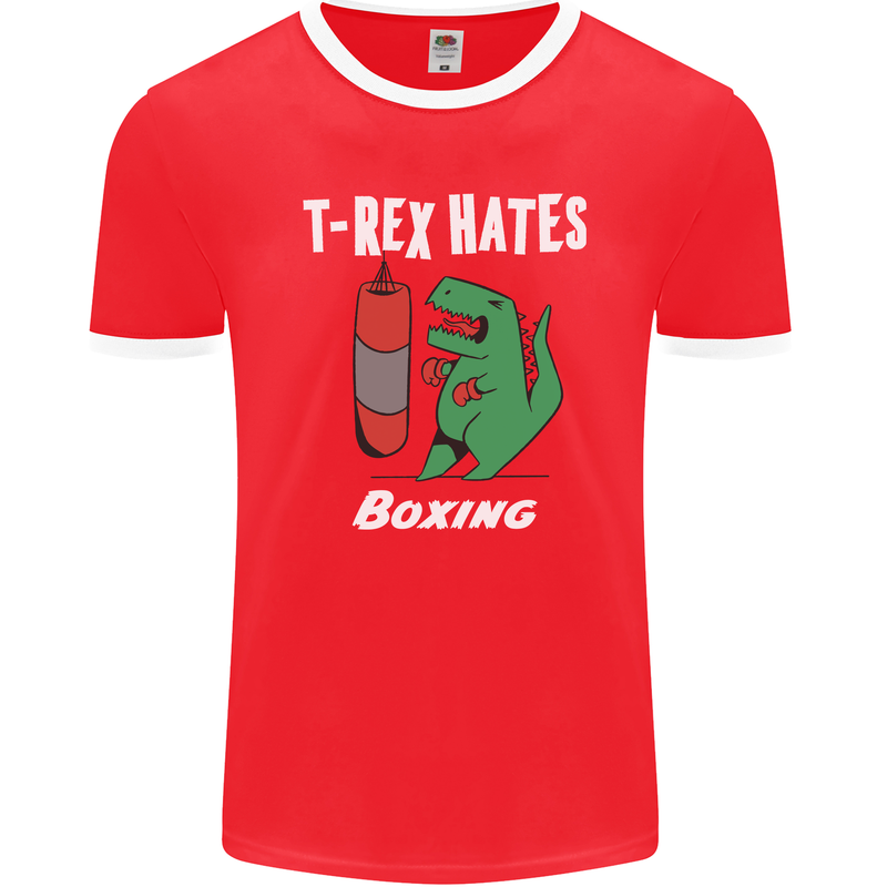 T-Rex Hates Boxing Funny Boxer Sport MMA Mens Ringer T-Shirt FotL Red/White