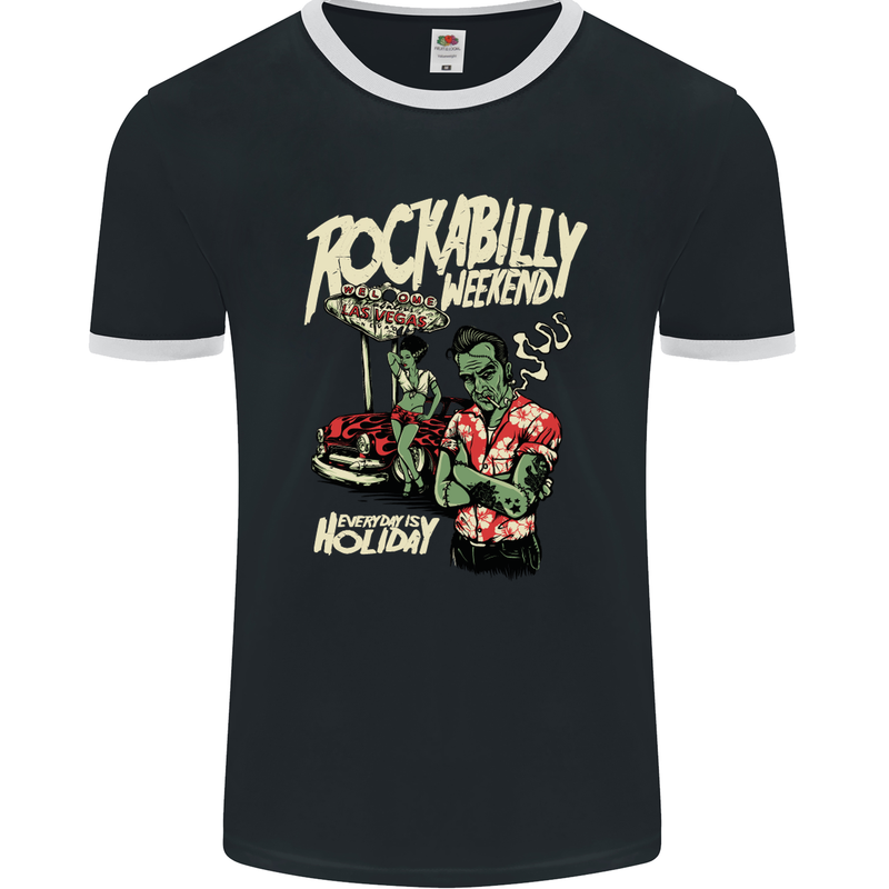 Rockabilly Weekend Music Hot Rod Mens Ringer T-Shirt FotL Black/White