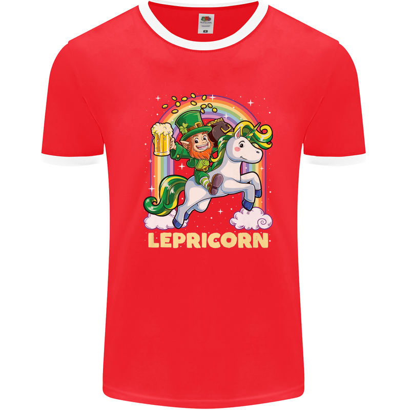 Lepricorn Funny St Patricks Day Leprechaun Mens White Ringer T-Shirt Red/White
