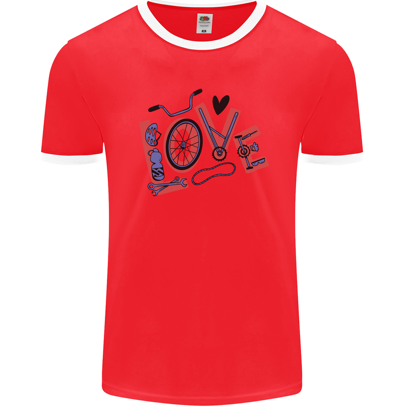 Love Cycling Funny Bicycle Bike Mens Ringer T-Shirt FotL Red/White