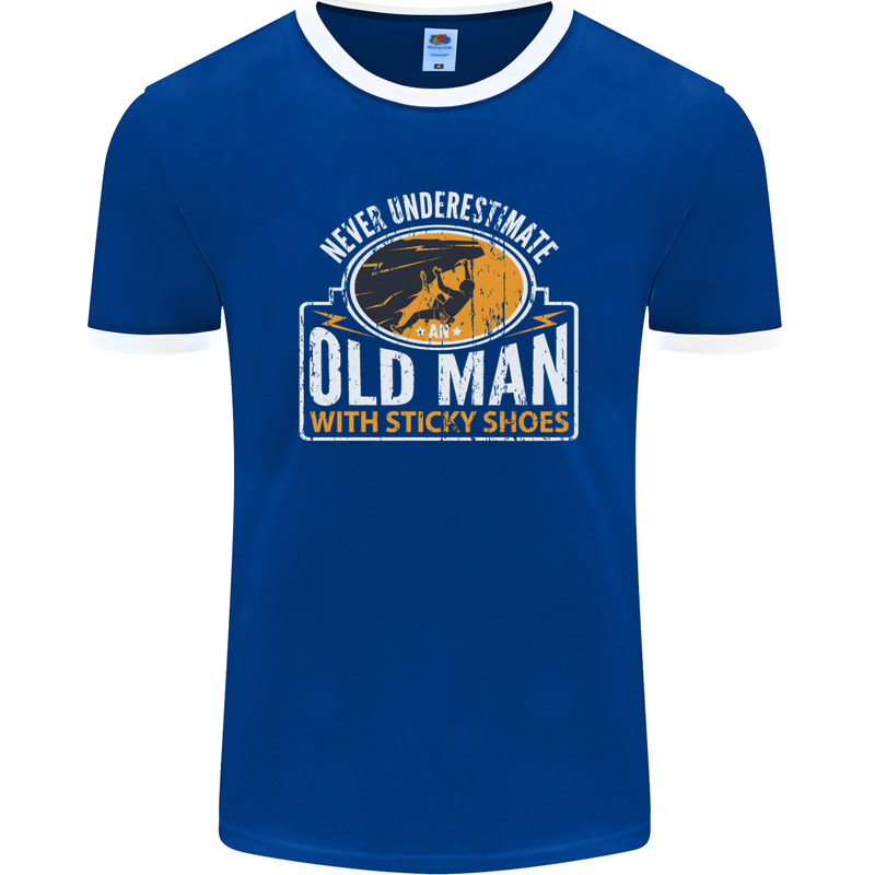 Old Man With Sticky Shoes Climbing Climber Mens Ringer T-Shirt FotL Royal Blue/White