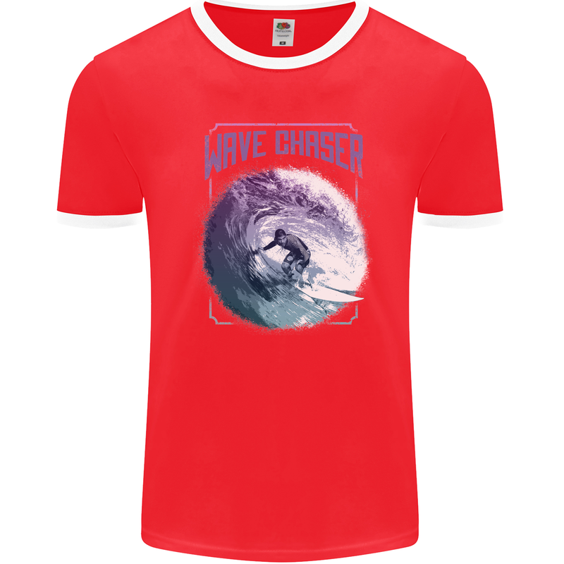 Wave Chaser Surfing Surfer Mens Ringer T-Shirt FotL Red/White