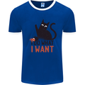 I Do What I Want Funny Cat Mens Ringer T-Shirt Royal Blue/White