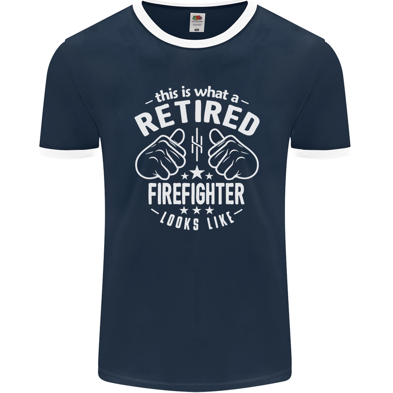 This Is What a Retired Firefighter Looks Like Mens Ringer T-Shirt FotL Navy Blue/White