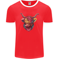 Colourful Highland Cow Mens Ringer T-Shirt FotL Red/White