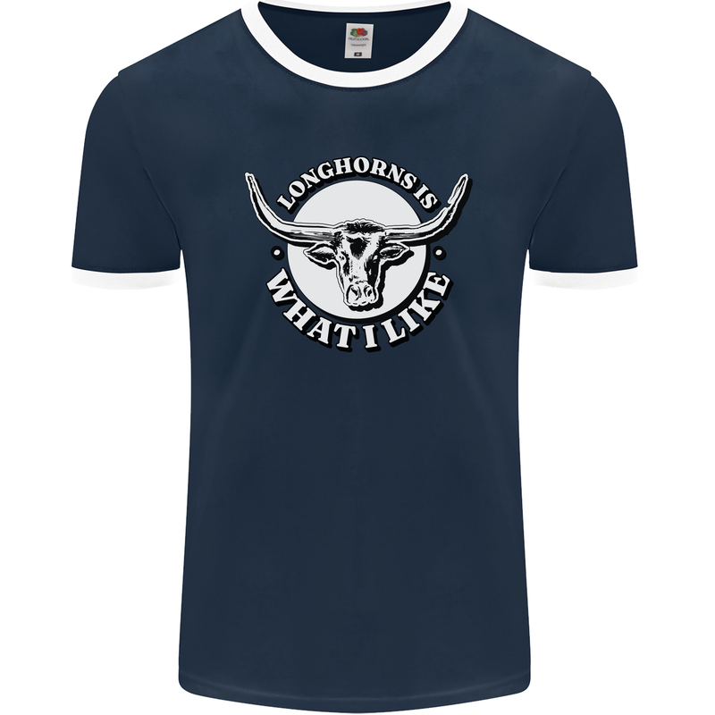 Longhorns is What I Like Cow Cattle Mens Ringer T-Shirt FotL Navy Blue/White