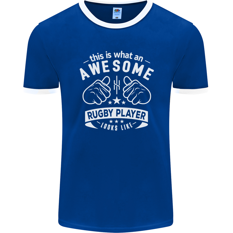 An Awesome Rugby Player Looks Like Union Mens Ringer T-Shirt FotL Royal Blue/White