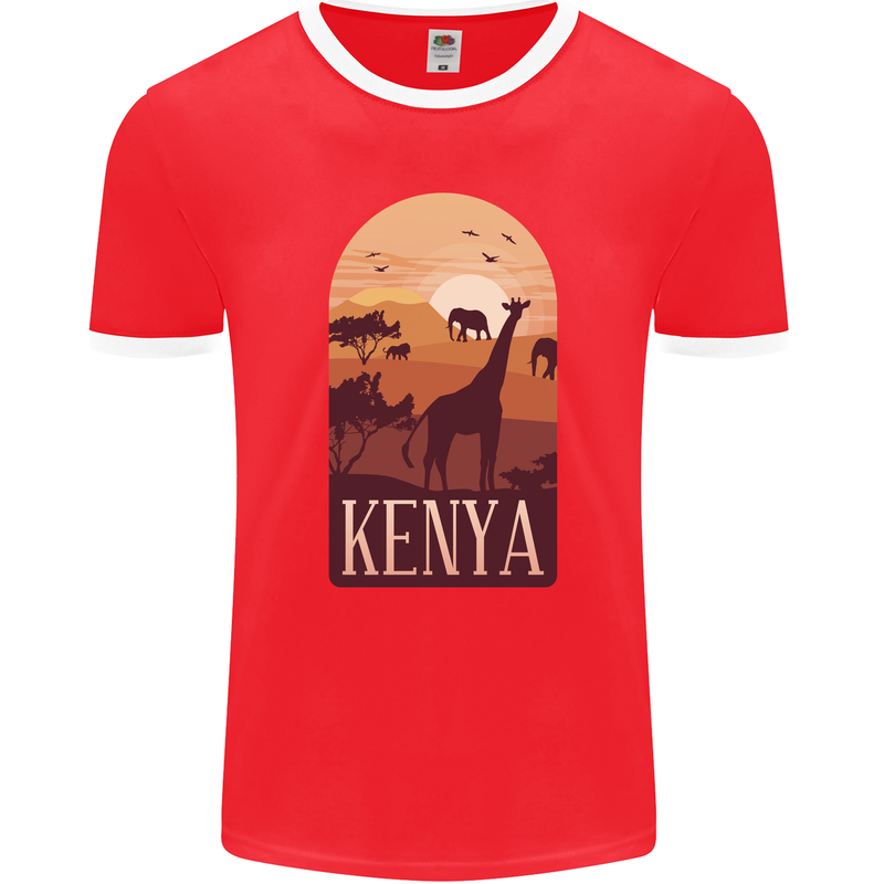 Kenya Safari Souvenir Mens Ringer T-Shirt FotL Red/White