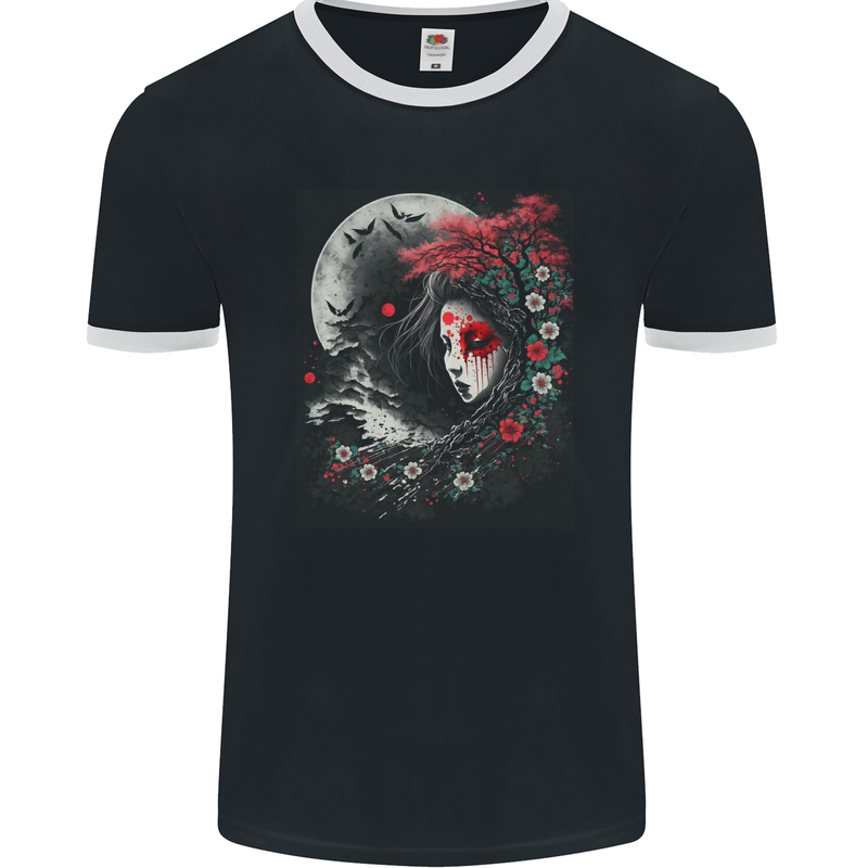 Yuki Onna Japanese Folklaw Gothic Halloween Mens Ringer T-Shirt FotL Black/White