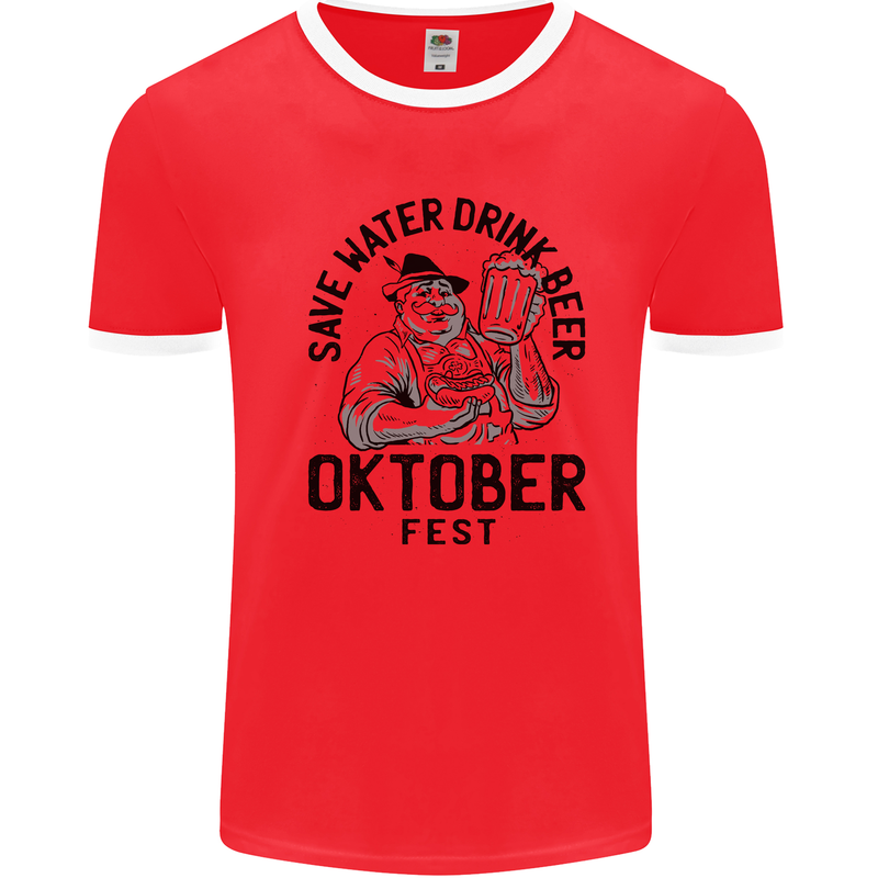 Oktobefest Drink Beer Funny Alcohol Mens Ringer T-Shirt Red/White