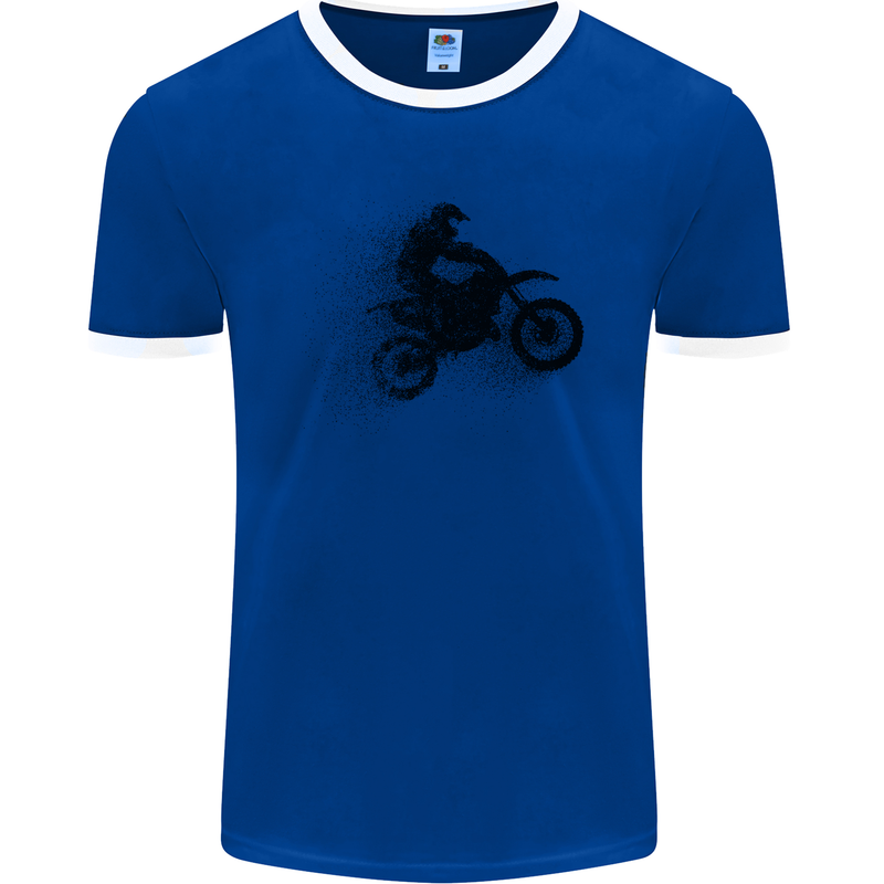 Abstract Motocross Rider Dirt Bike Mens Ringer T-Shirt FotL Royal Blue/White