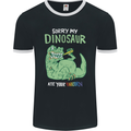 My Dinosaur Ate Your Unicorn Funny T-Rex Mens Ringer T-Shirt FotL Black/White