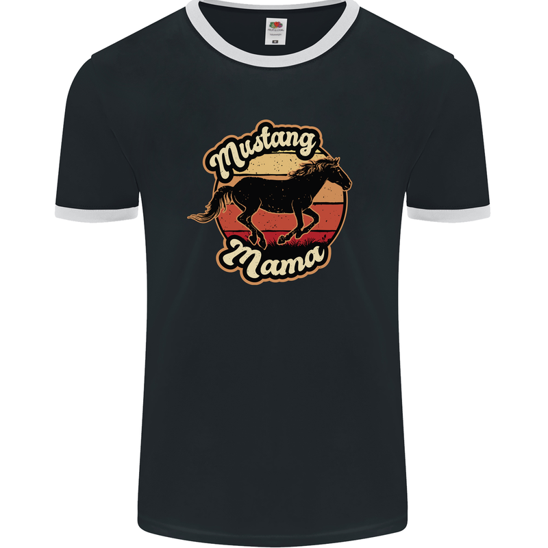 Mustang Mama Equestrian Horse Mothers Day Mens Ringer T-Shirt FotL Black/White