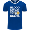 Blood Sweat Rugby and Beers Funny Mens Ringer T-Shirt FotL Royal Blue/White