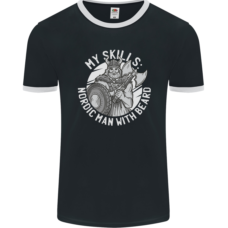 Nordic Man With Beard Funny Viking Mens Ringer T-Shirt FotL Black/White