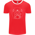 Vitruvian Drummer Funny Drumming Mens Ringer T-Shirt FotL Red/White