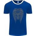 Skull Wings Viking Gothic  Wings Gym Biker Mens Ringer T-Shirt FotL Royal Blue/White