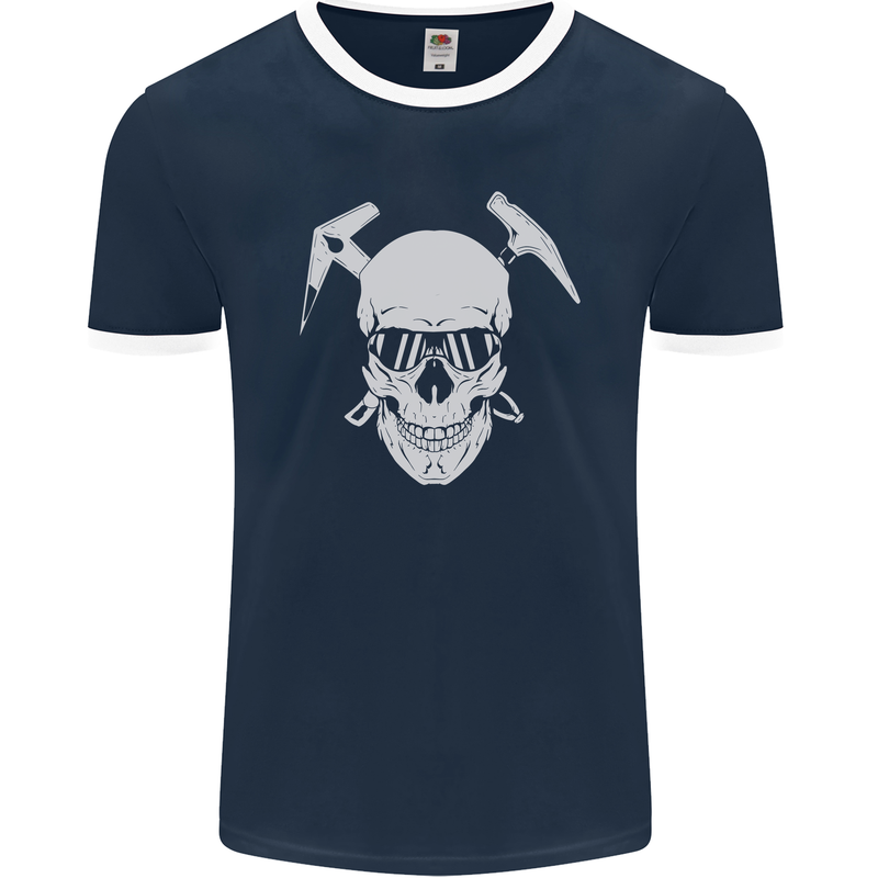 Rock Climbing Skull Mountain Climber Mens Ringer T-Shirt FotL Navy Blue/White