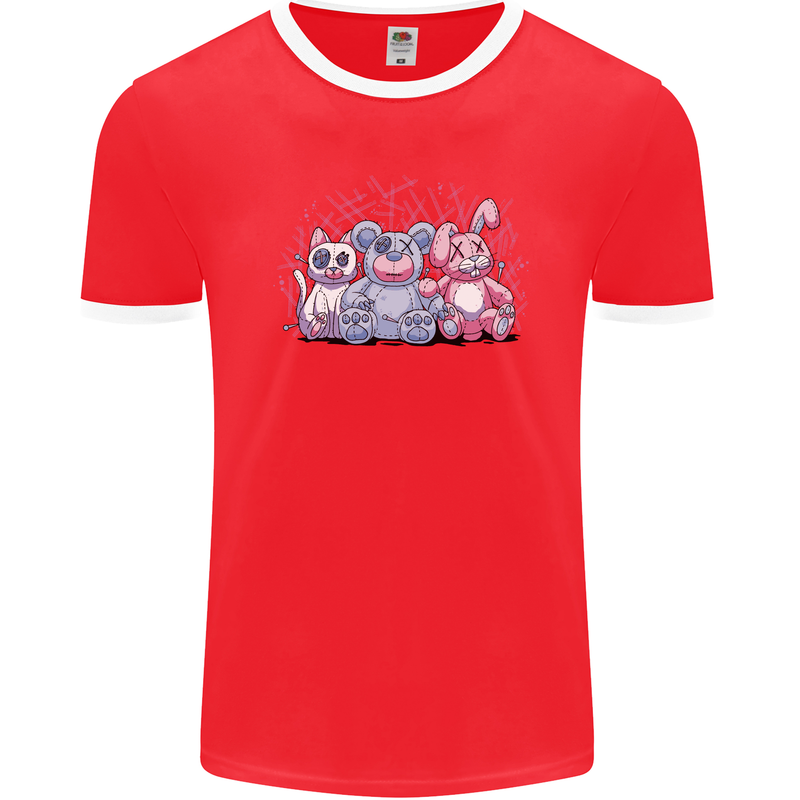 Zombie Cat Rabbit Bear Halloween Gothic Mens Ringer T-Shirt FotL Red/White