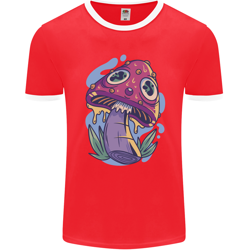 Trippy Magic Mushroom LSD Mens Ringer T-Shirt FotL Red/White