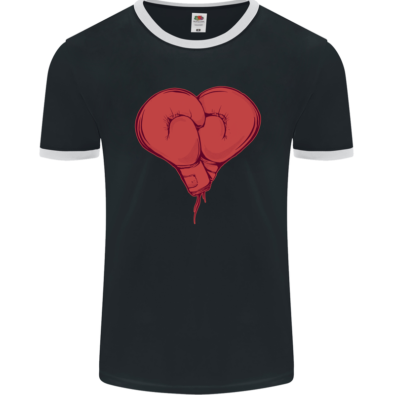 Heart Boxing Gloves Boxer MMA Muay Thai Mens Ringer T-Shirt FotL Black/White