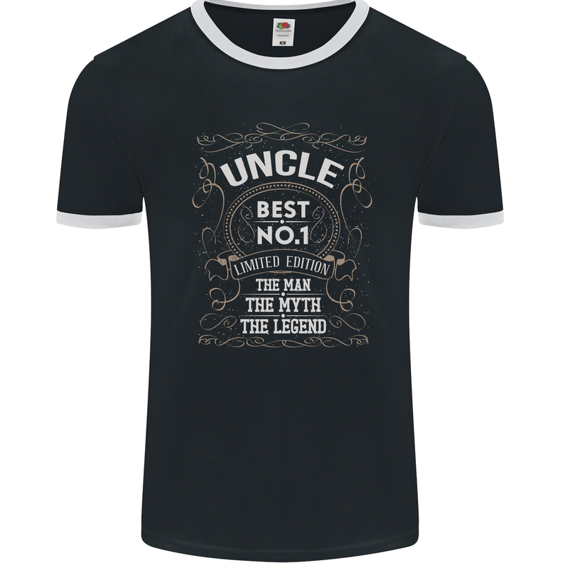 Father's Day No 1 Uncle Man Myth Legend Mens Ringer T-Shirt FotL Black/White