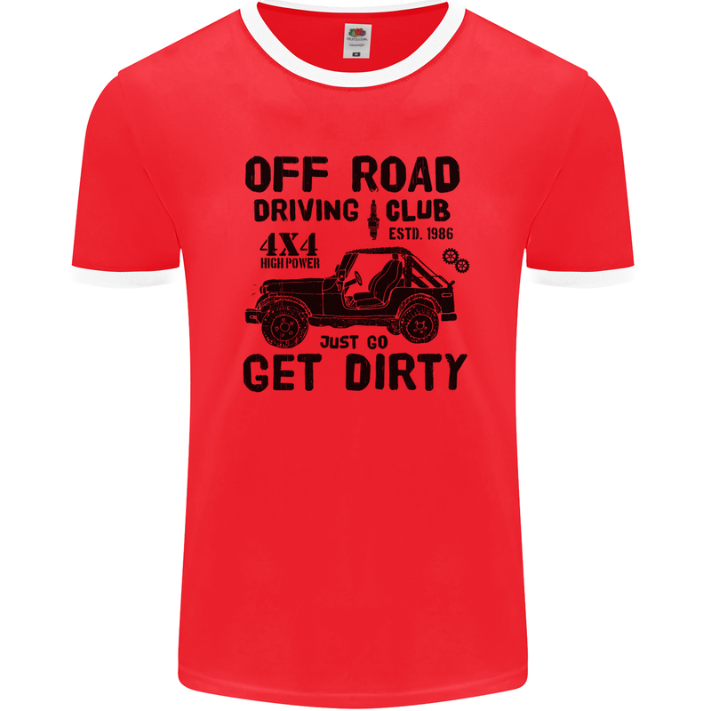 Off Road Driving Club Get Dirty 4x4 Funny Mens Ringer T-Shirt FotL Red/White