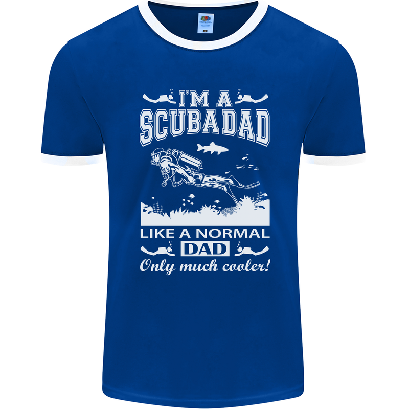 I'm a Scuba Diving Dad Father's Day Diver Mens Ringer T-Shirt FotL Royal Blue/White