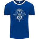 Ancient Mayan Aztec Tiger Art Tattoo Tribal Mens Ringer T-Shirt FotL Royal Blue/White