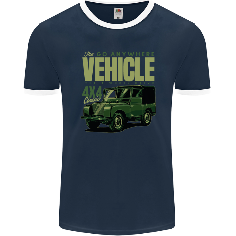 The Go Anywhere Vehicle 4X4 Off Roading Mens Ringer T-Shirt FotL Navy Blue/White