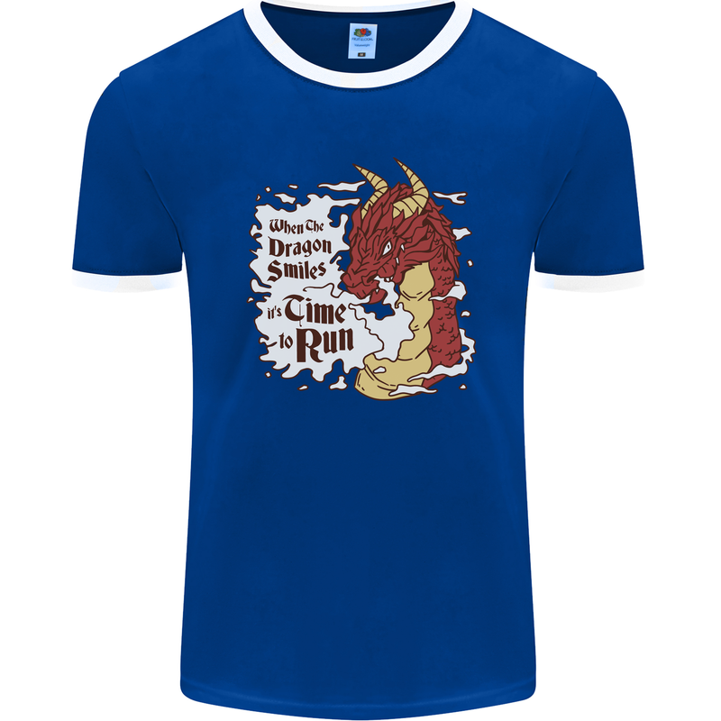 When a Dragon Smiles Fantasy RPG Mens Ringer T-Shirt FotL Royal Blue/White