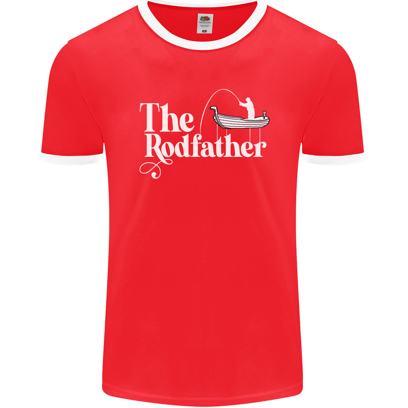 The Rodfather Funny Fishing Rod Father Mens Ringer T-Shirt FotL Red/White