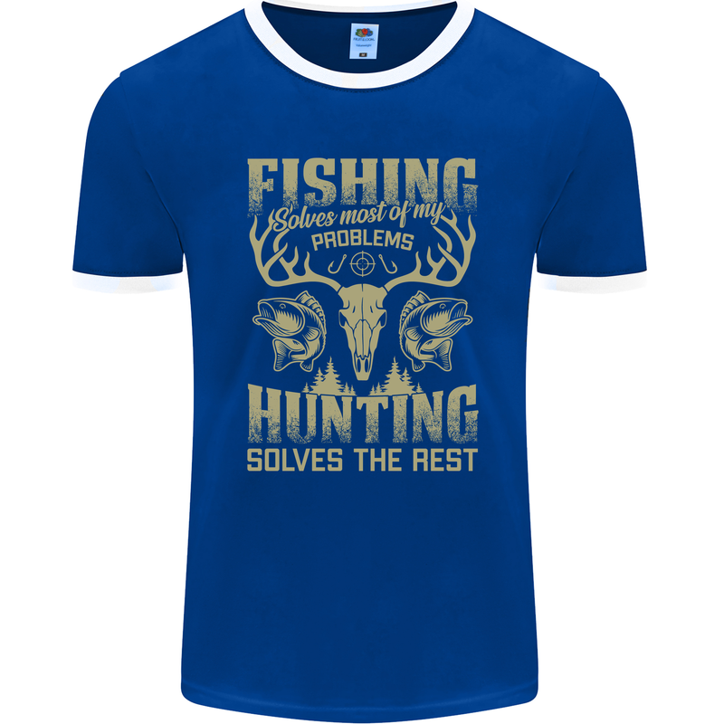 Fishing & Hunting Fisherman Hunter Funny Mens Ringer T-Shirt FotL Royal Blue/White