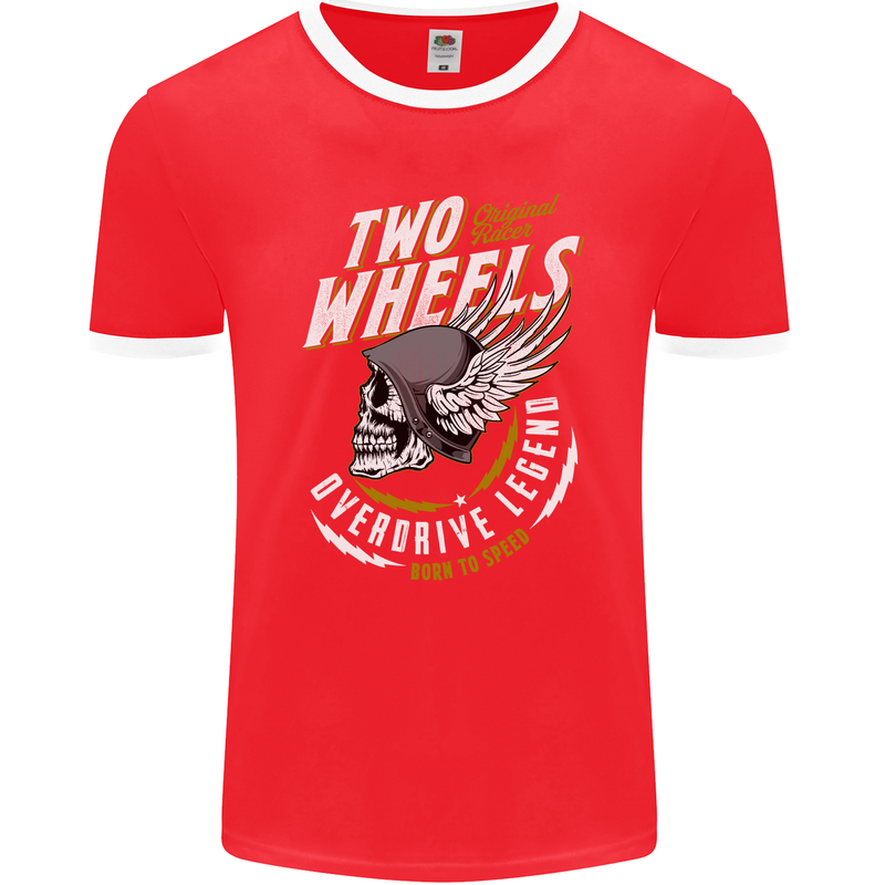 Two Wheels Motorcycle Motorbike Biker Mens Ringer T-Shirt FotL Red/White