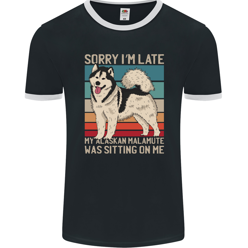 Alaskan Dog Sorry I'm Late Mens Ringer T-Shirt FotL Black/White