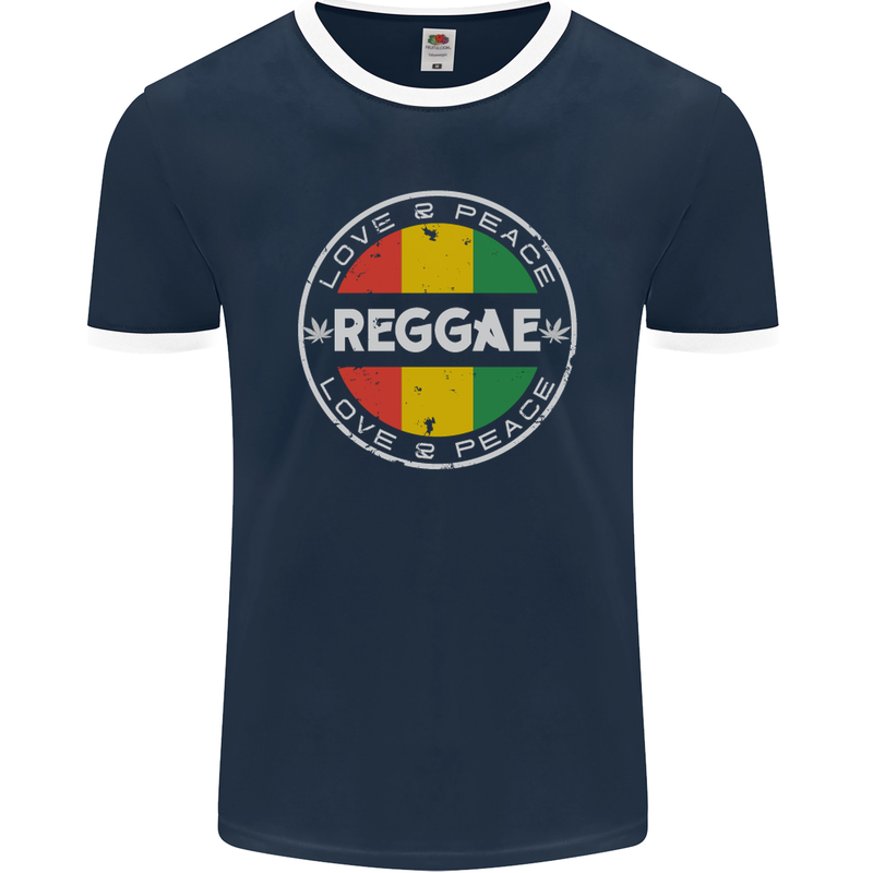 Love Peace Reggae Music Mens Ringer T-Shirt FotL Navy Blue/White