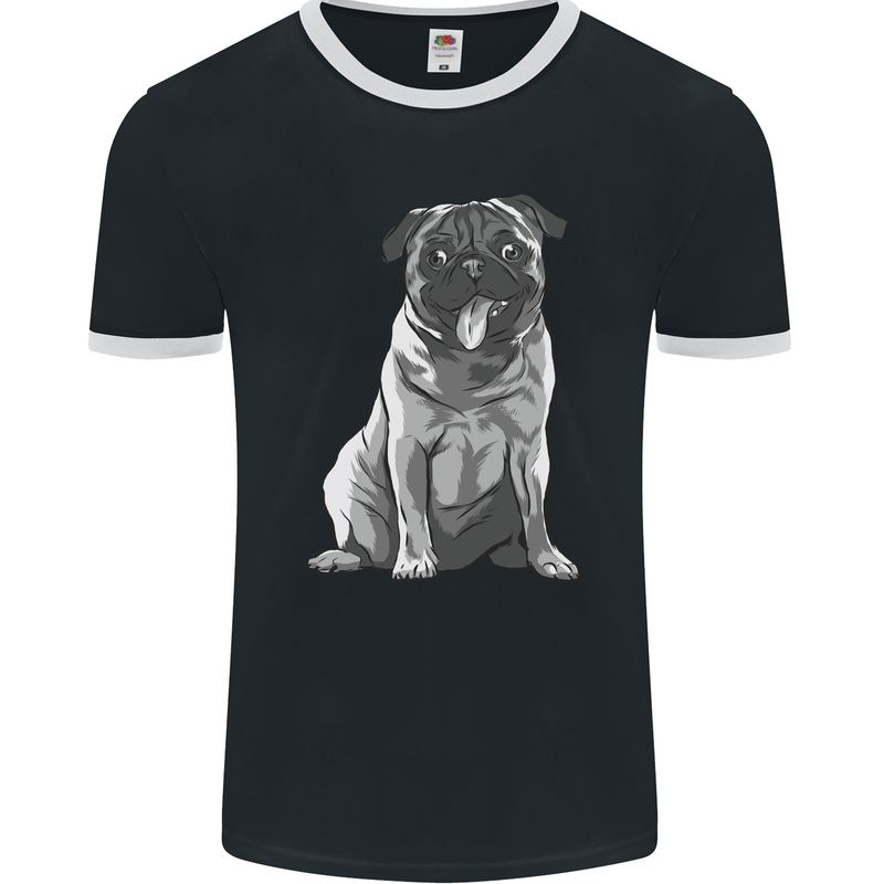 A Happy Pug Funny Dog Funny Mens Ringer T-Shirt FotL Black/White