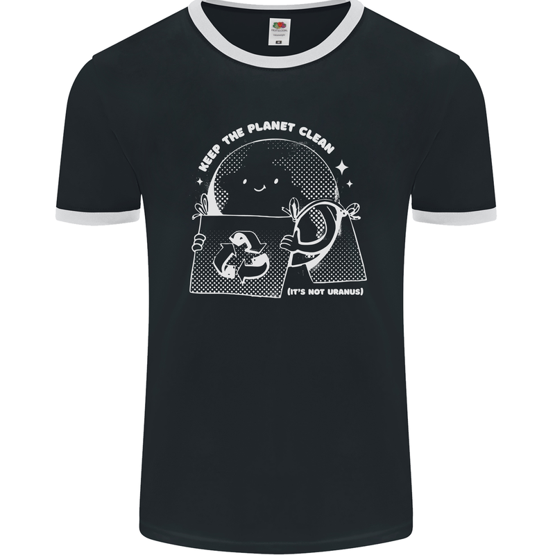 Climate Change Keep the Planet Clean Funny Mens Ringer T-Shirt FotL Black/White