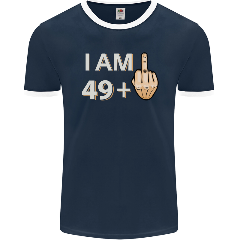 50th Birthday Funny Offensive 50 Year Old Mens Ringer T-Shirt FotL Navy Blue/White