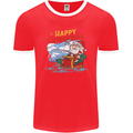 Santa Clause Fishing Funny Christmas Mens Ringer T-Shirt FotL Red/White